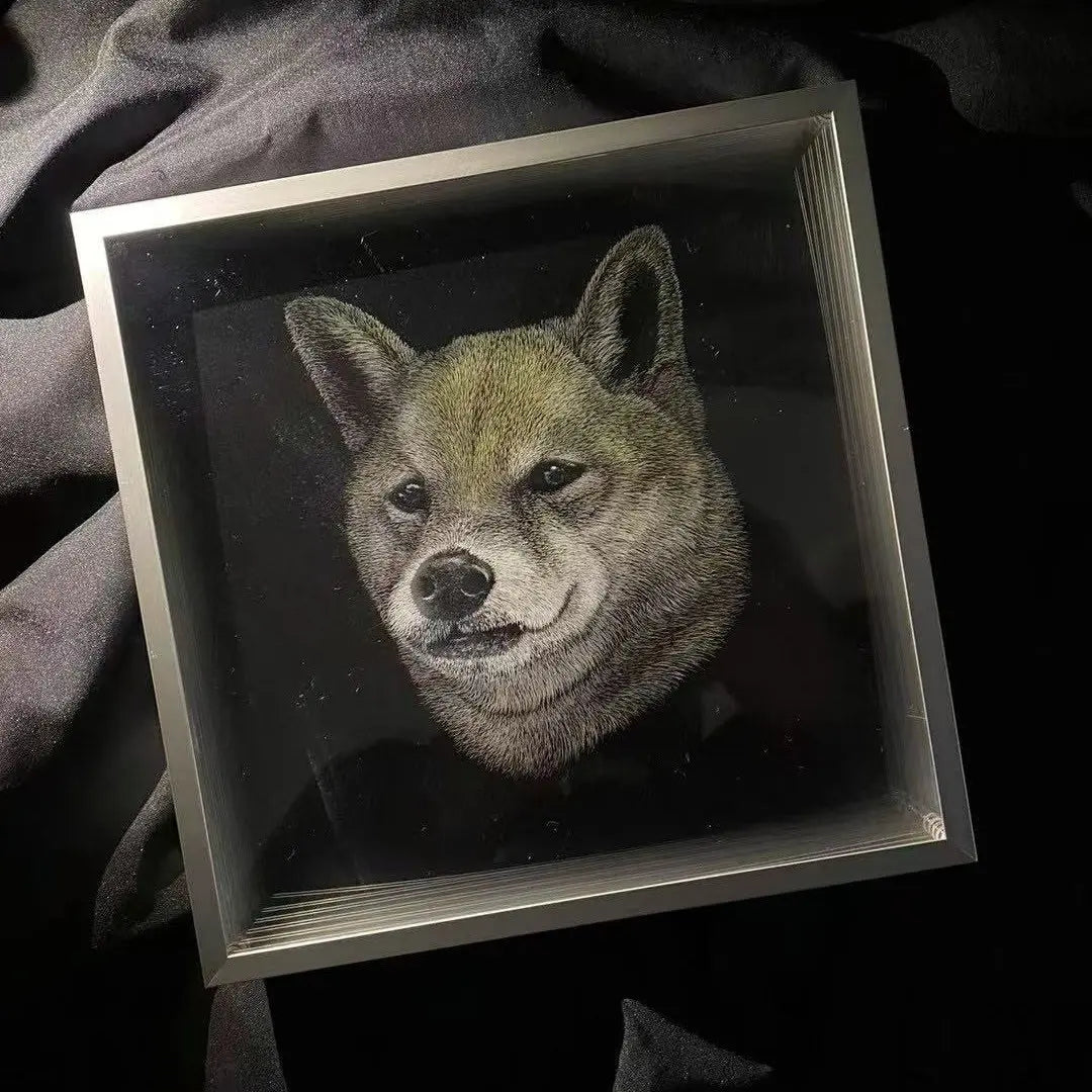 FairWonder Custom 3D Glass Engraved Pet Portrait – Ultra-Realistic Pet Line Art  Cat/Dog Portrait Art Suitable For All Animals @3dartistlinda