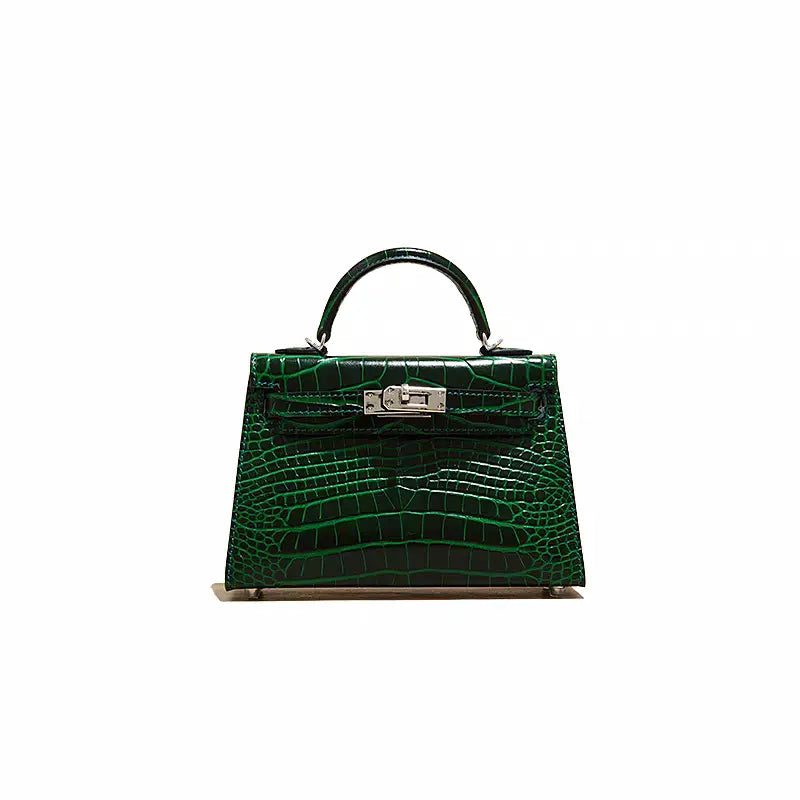 High-end crocodile pattern top layer cowhide shoulder crossbody handbag FairWonder