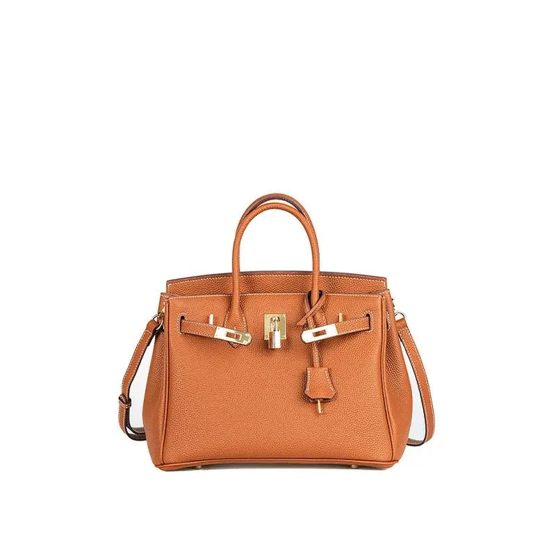 Togo first layer cowhide handmade platinum bag, lychee grain genuine leather women's bag lock buckle high-end handbag FairWonder