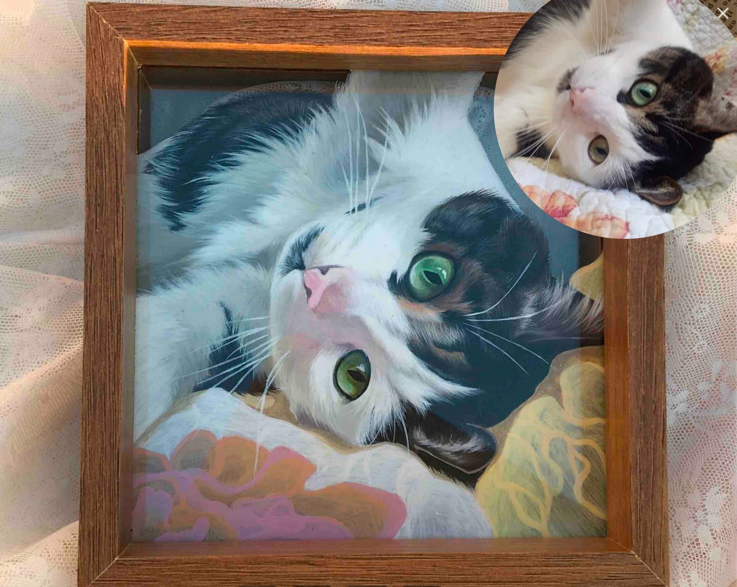 FairWonder Custom Pet Painting Cat/Dog Portrait Art ONE LAYER 3D Glass Painting