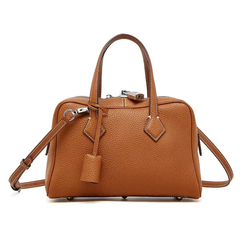 Boston pillow bag pure cowhide simple handbag can be shoulder or crossbody FairWonder