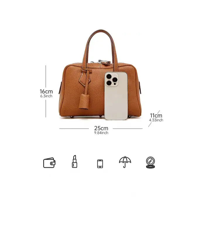 Boston pillow bag pure cowhide simple handbag can be shoulder or crossbody FairWonder