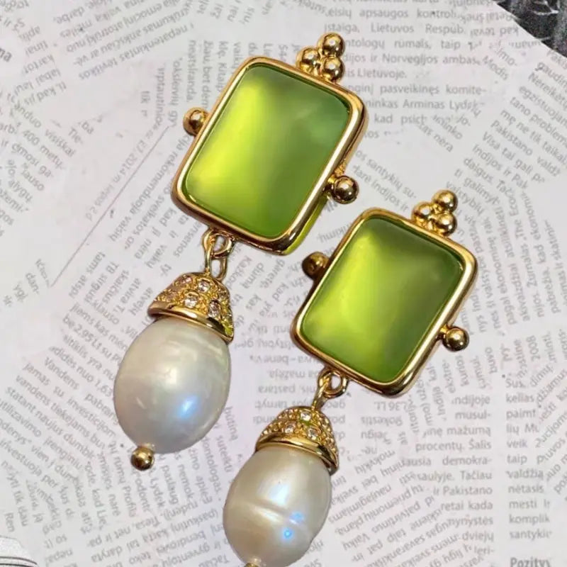 FairWonder Earrings Green Stone Chinese Ethnic Creative Elegant Jewelry Pearl @3dartistlinda