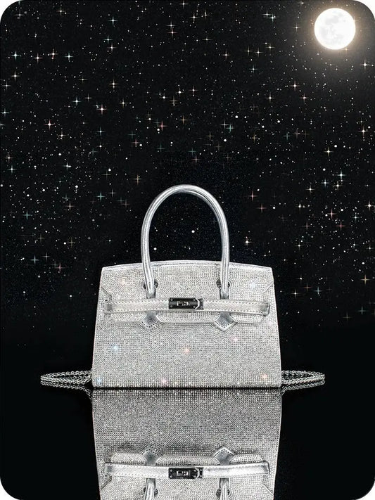 Rhinestone bag 2025 trendy high-end silver crossbody bag diamond-studded light luxury handbag platinum bag FairWonder