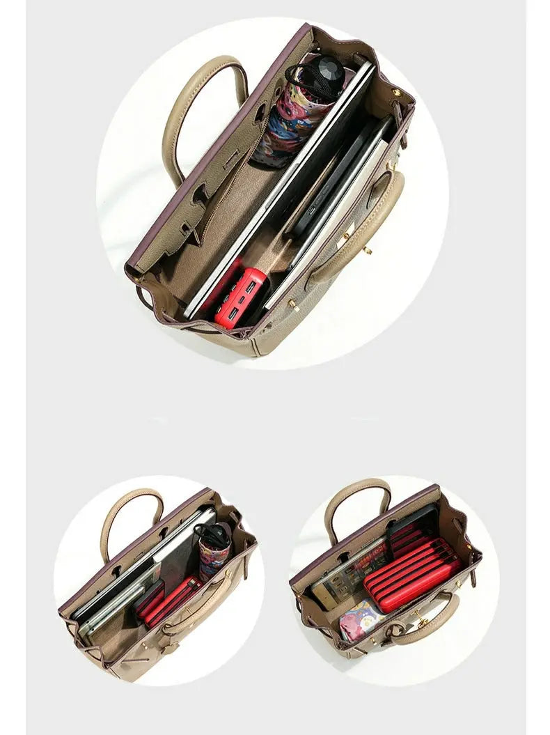 Togo first layer cowhide handmade platinum bag, lychee grain genuine leather women's bag lock buckle high-end handbag FairWonder