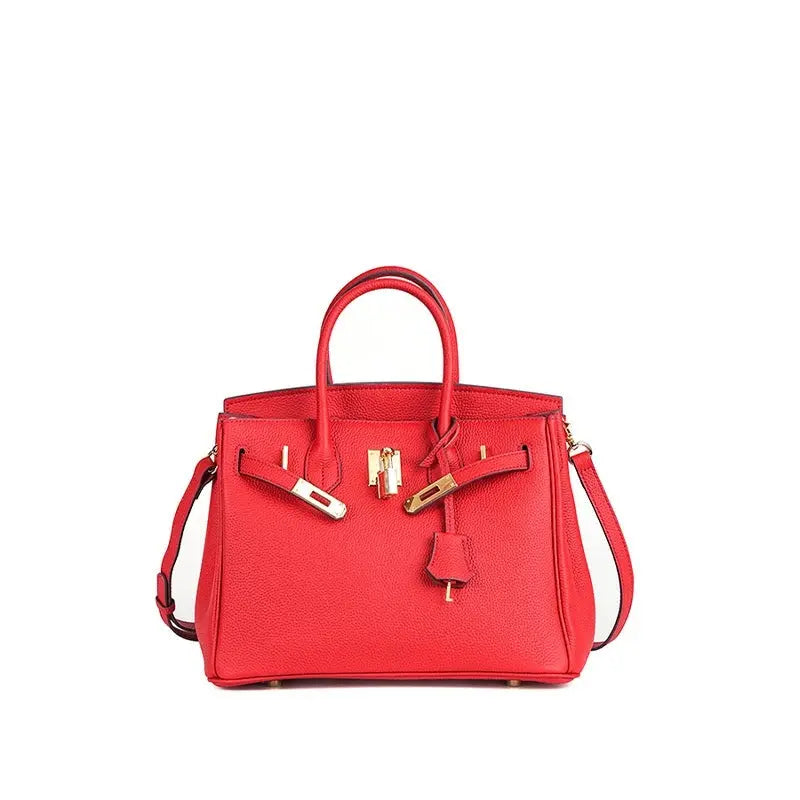 Togo first layer cowhide handmade platinum bag, lychee grain genuine leather women's bag lock buckle high-end handbag FairWonder