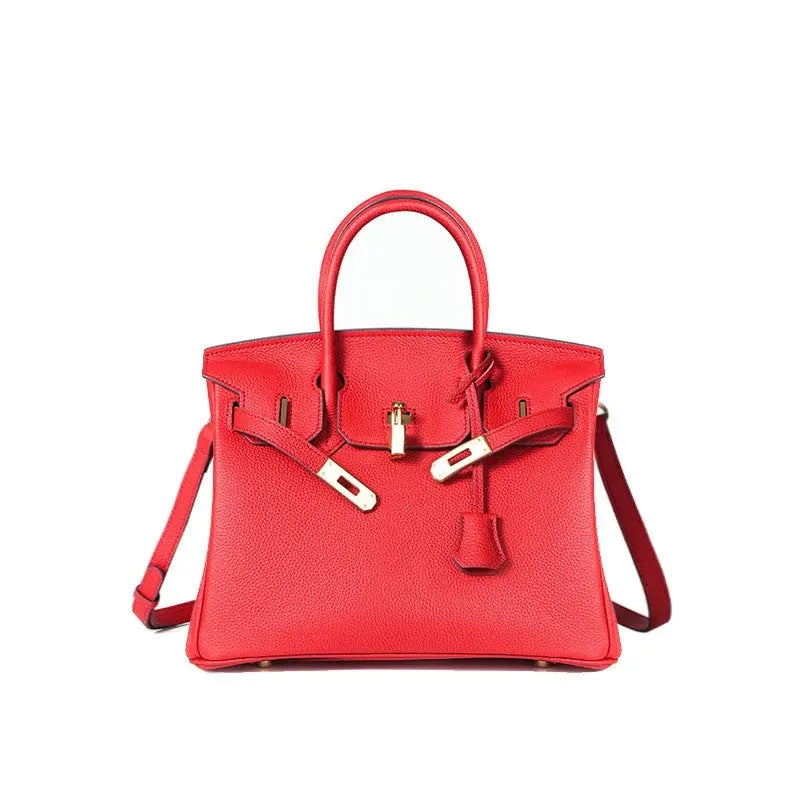 Togo first layer cowhide handmade platinum bag, lychee grain genuine leather women's bag lock buckle high-end handbag FairWonder